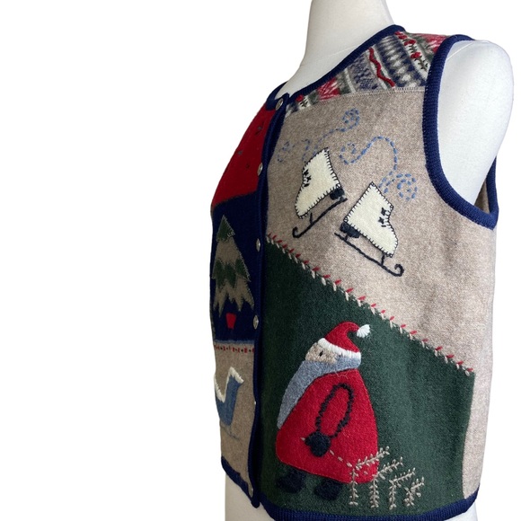 Woolrich Christmas Vest Wool Women’s Sz Medium Patchwork Country Primitive - Picture 3 of 8